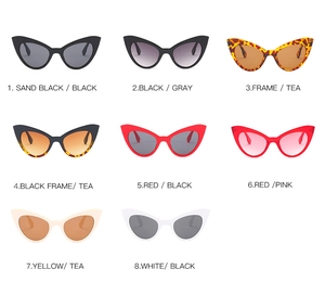 Détails des lunettes de soleil œil-de-chat en huit coloris de montures et verres dégradés