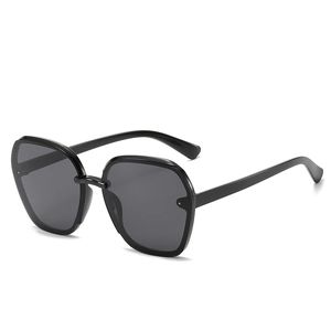 Chic women black oversized polygon sunglasses with premium glossy finish and dark lenses