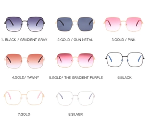 Detailed comparison of eight square metal sunglasses frames with decorative chain temples