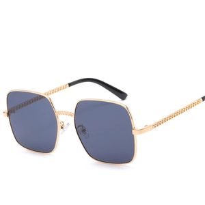 Fashion Women Sunglasses Square Metal Big Frame UV400 Protection Chain Temple Design Retro Vintage Style Eyewear