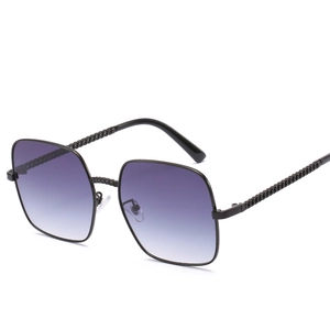 Vintage oversized square sunglasses with purple gradient lenses and metal chain temples