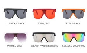Six paires de lunettes de soleil oversize à sommet plat avec verres réfléchissants colorés