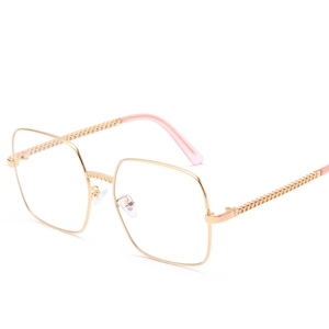 Vintage oversized square sunglasses with gold metal chain temples for women