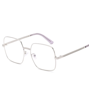 Women's vintage oversized square silver metal sunglasses with elegant chain-linked temples