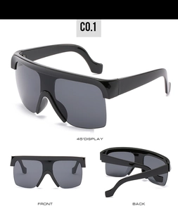Affichage à trois vues de lunettes de soleil shield noires avec verres gris sous trois angles