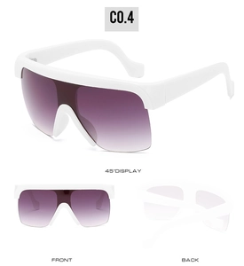 Trois vues de lunettes de soleil visière blanches avec verres violets dégradés