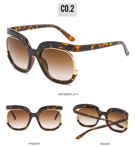 Three-view display of tortoise sunglasses with gold metal trim and brown gradient lenses