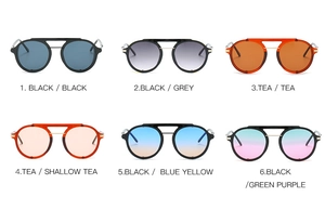 Six varieties of steampunk double bridge round sunglasses in multiple color gradients