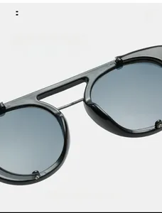 Detail of comfortable wide nose pads on black steampunk oversized sunglasses frame