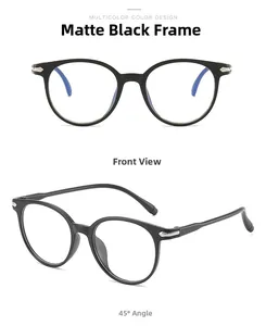 Front and 45-degree views of retro sand black round frames with silver arrow detail
