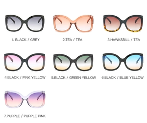 Detailed catalog of oversized fashion sunglasses in seven assorted frame and lens colors