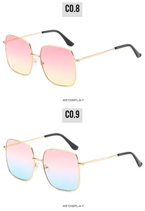 45-degree view of retro square metal sunglasses with pink gradient lenses in two colorways