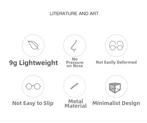 Detailed specs showing 9g ultra-light metal frame with anti-slip and stable hinge design