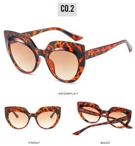 Detail view of tortoiseshell cat-eye sunglasses with gradient brown lenses and metal dots