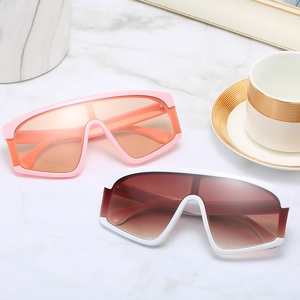Trendy oversized shield sunglasses in pink and white frames with reflective gradient lenses