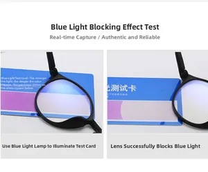 Blue light blocking test of vintage black frame glasses showing lens protection detail