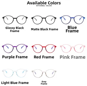 Matrix view of vintage round eyeglasses frames in eight assorted translucent colors