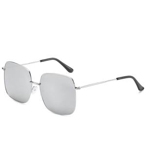 Modern square oversized metal sunglasses with silver mirror lenses on a white background
