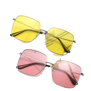 Retro square metal sunglasses set with yellow and pink lenses in silver frame