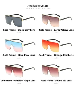 Six colors of large square gradient sunglasses with gold frames in a clean matrix view