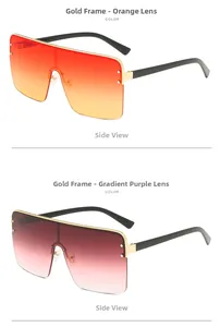 Side view showing golden metal frames and gradient orange and purple oversized lenses