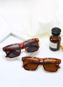 Detailed view of tortoiseshell square sunglasses with gold metal decorative accents