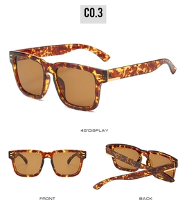 Three-angle view of vintage square tortoiseshell sunglasses with gold metal details