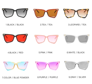 Detailed 3x3 grid layout showing nine colorful geometric irregular sunglasses styles