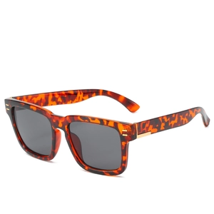 Classic retro tortoiseshell square sunglasses with dark grey lenses and gold metal accents