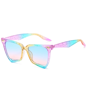 Chic oversized irregular rainbow sunglasses with gradient lenses and glitter frames