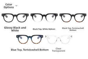 Multiple color options for retro round eyeglass frames featuring triple dot accents