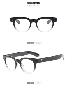 Retro black to transparent gradient round glasses frame with silver rivet details