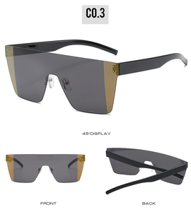 Vues détaillées de lunettes de soleil oversize avec verres gris et monture noire