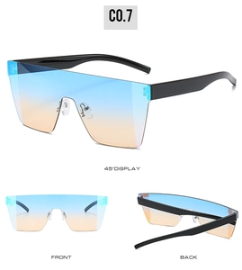 Vue en trois angles de lunettes de soleil oversize sans monture avec verres dégradés