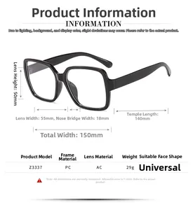 Detailed size specifications for model Z3337 black square frame glasses with measurements