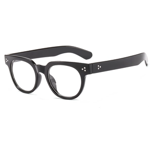 Retro Round Glasses Frame Men Plain Optical Eyewear PC Material Metal Rivets Vintage Style Clear Lens Trendy