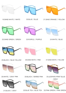 Detailed grid of 15 colorful oversized square sunglasses with diverse gradient lenses