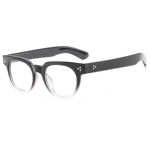 Retro round frame glasses in black and grey gradient finish with silver rivets