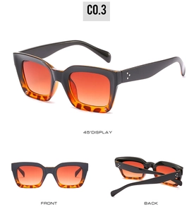 Vues détaillées de lunettes carrées avec verres dégradés orange et monture écaillée