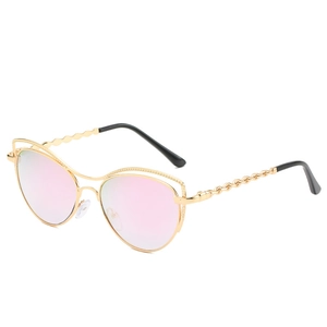 Lunettes De Soleil Oeil De Chat Femme Monture Métal Protection UV400 Mode Design Ajouré Branches Chaîne