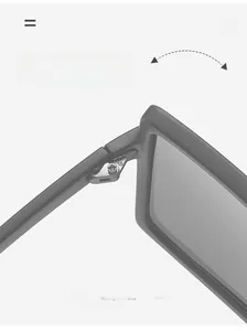 Close-up of durable metal hinge on matte black oversized square sunglasses frame