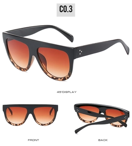 Flat top large frame sunglasses with black and leopard print fusion and metal rivets