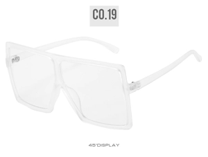 Detailed 45-degree angle view of white matte oversized square sunglasses frames