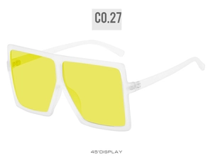 45-degree angle display of matte white oversized square sunglasses with yellow lenses
