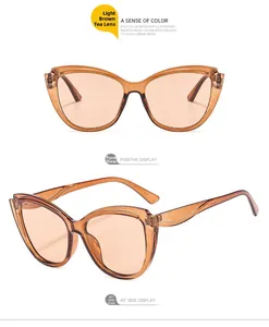 Cat eye sunglasses in light brown amber frame with tea tinted lenses in two viewing angles