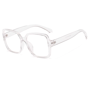 Minimalist clear square frame eyewear with transparent TR90 structure and metal hinges