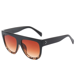 Retro oversized flat top sunglasses with leopard print frames and brown gradient lenses