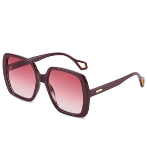 Chic burgundy square frame sunglasses with pink gradient lenses and golden metal accents
