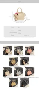 Detailed size chart for stylish PU crossbody bag with dimensions and various color options