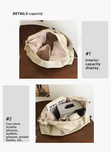 Spacious interior of beige canvas tote bag showing large capacity for daily items